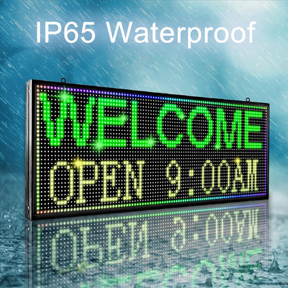 P10 Programmable Outdoor LED Sign, 39x14 Inch WiFi Controlled Full Color Digital Display Board, High Brightness Waterproof Scrolling Message Electronic Display for Commercial Business Advertising