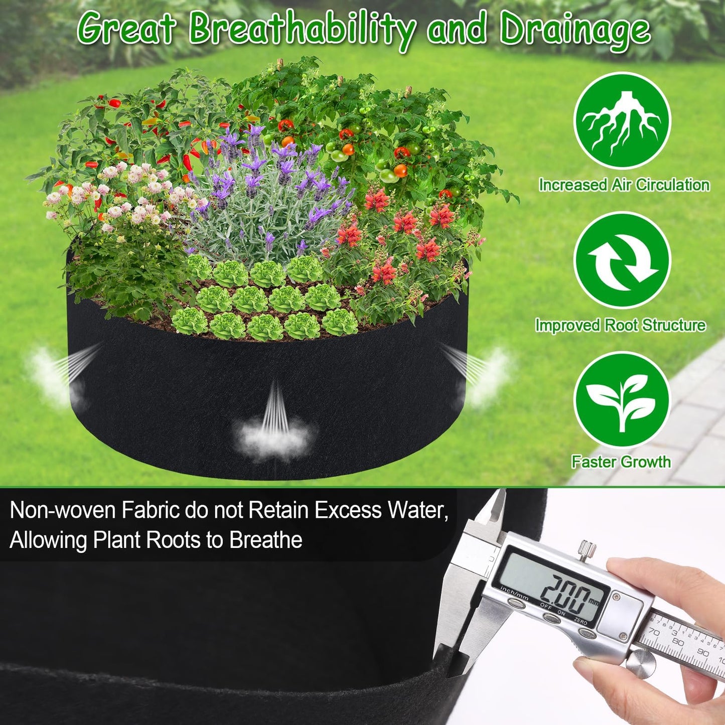 Niuyhe Round Fabric Galvanized Raised Garden Bed Liner, 2x2x1 Feet Outdoor Garden Planting Bags for Vegetables, Flowers, Herbs, and Succulents