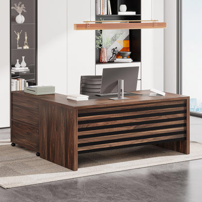 Tribesigns 62.2" Executive Desk with Mobile File Cabinet, L-Shaped Office Desk with Storage Shelves, Large Computer Table Business Workstation Set for Home Office, Dark Brown