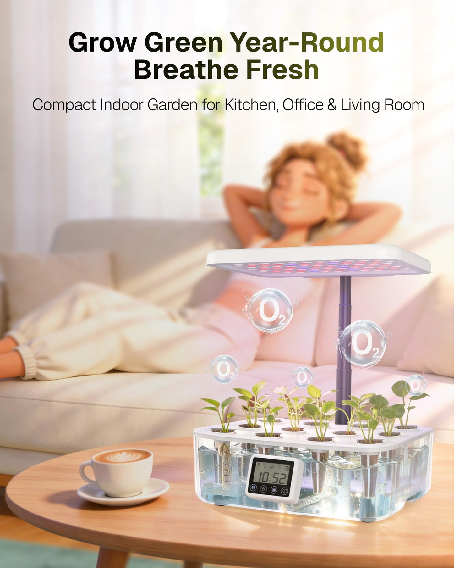 HBN Indoor Garden Hydroponics Growing System, 12 Pods Plant Germination Kit with LED Grow Light, LCD Touch Panel Quiet Automatic Hydroponic Height Adjustable - Grower Harvest Vegetable Lettuce
