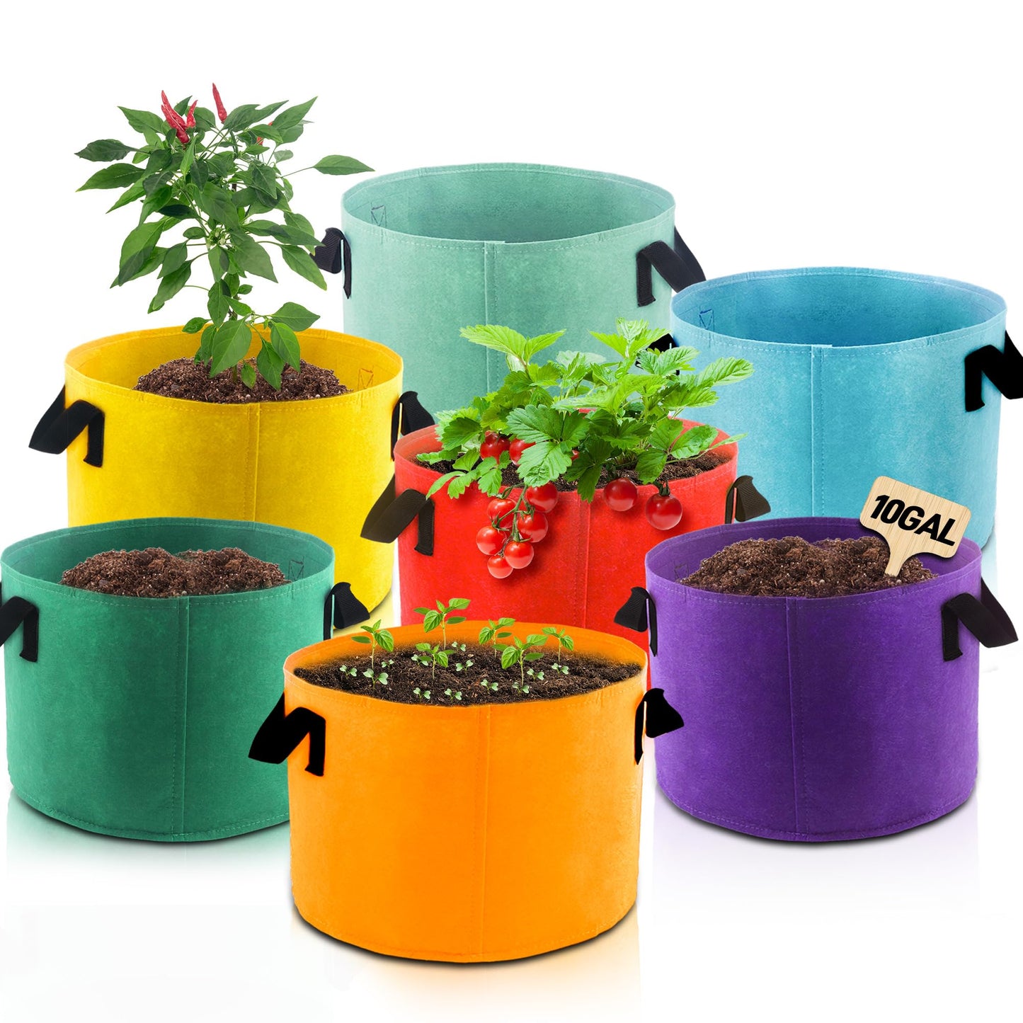 Biotolot 10-Gallon Fabric Grow Bags (7 Pack of Mix Colors) with Handles for Potato Tomato Flower and Vegetables