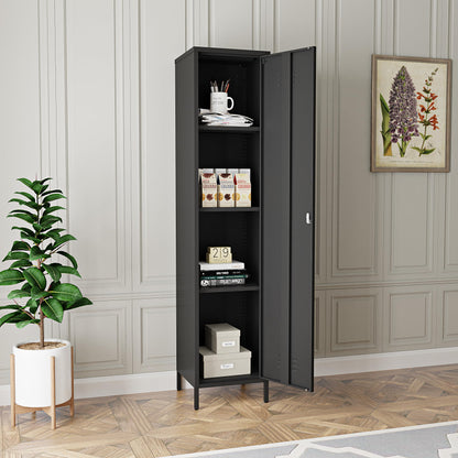 Elitehouse Tall Single Door Metal Locker with Adjustable Shelves, Black Tall Metal Locker Storage Cabinet，Easy Assembly for Living Room （15.8”W x 15”D x 70.9”H ）
