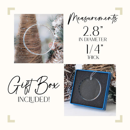 Personalized Crystal “First Christmas” Ornament – 3 in Round Keepsake with Gift Box & Ribbon – Custom Name & Year Baby, Couple or Family