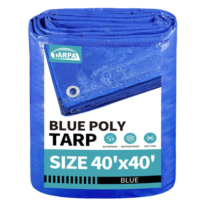 TARPAL 40x40 feet Blue tarp, 8mil Medium Duty tarps Waterproof, Tear Resistant with Metal Grommets, Suitable for Outdoor Tent Emergency rain Cover,Floor tarp,and Other uses.
