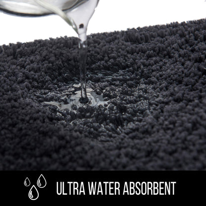 SFLXO 80cm x 50cm Non Slip Bath Mat Machine Washable Durable Soft Fluffy Microfiber Bathroom Mat Water Absorbent Bath Rug Deep Grey