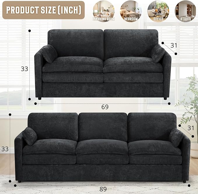 Chenille Upholstered Sofa Set