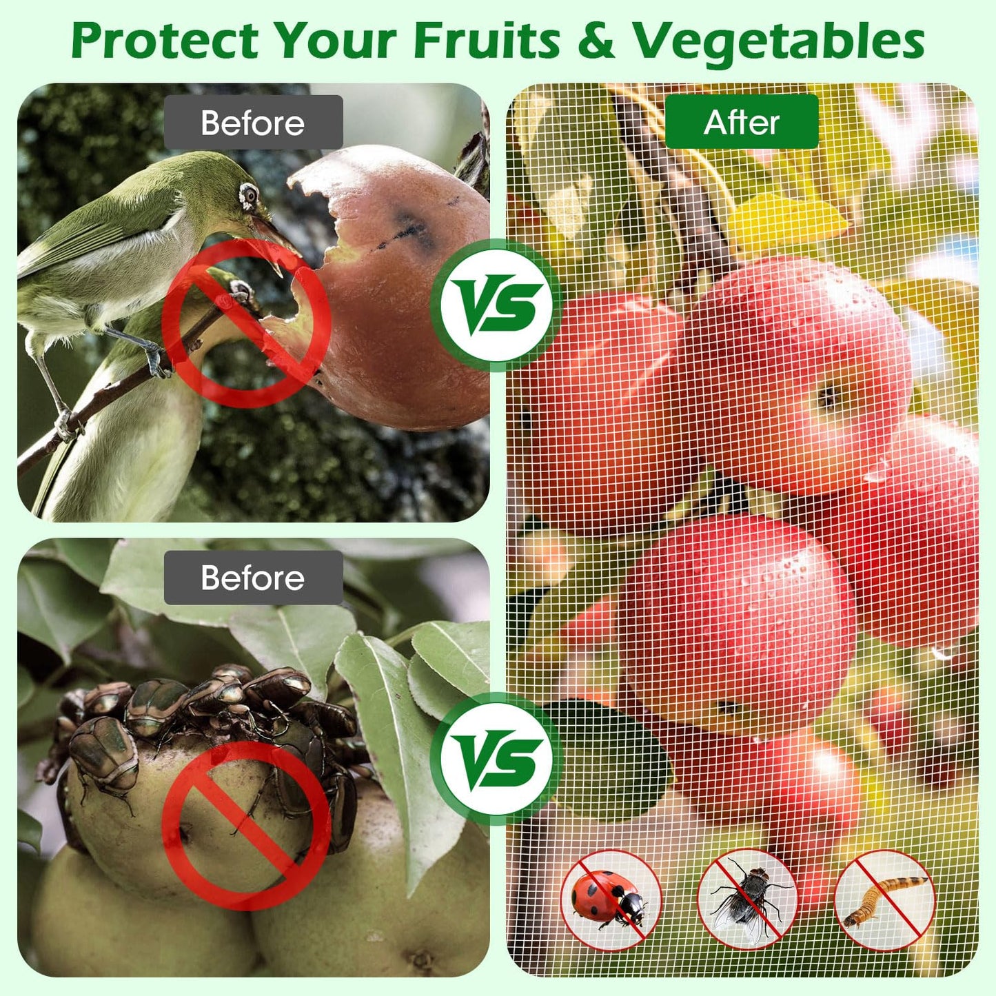 10'x10' Fruit Tree Netting Cover with Zipper and Drawstring, Ultra-Fine Mesh Garden Plant Insect Pest Net Barrier Protection Covers to Prevent Squirrel Bird Deer Cicadas Bag for Blueberry Tomato-2pcs