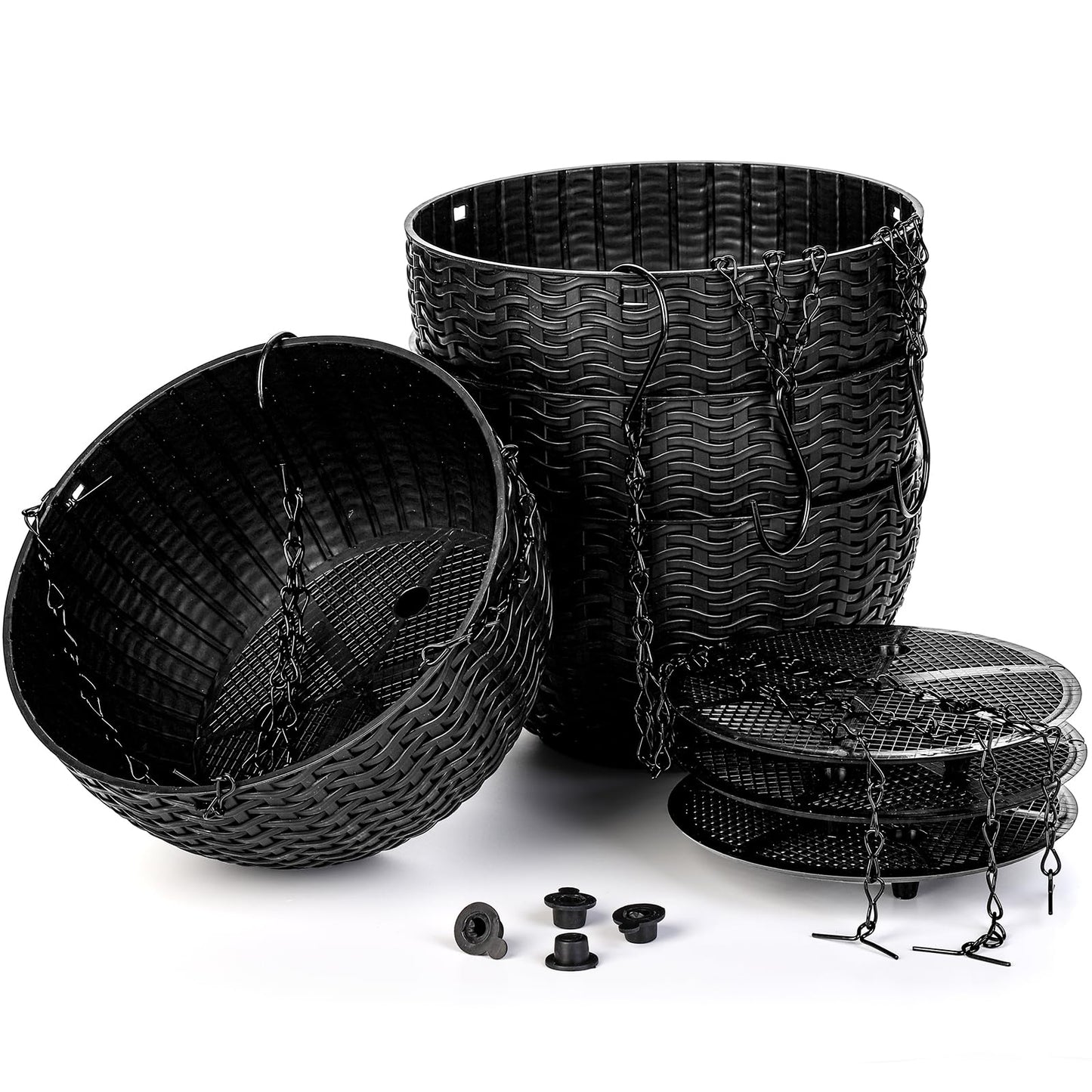 Foraineam 4 Pack Black Hanging Planters, 8.2 inch Hanging Flower Basket Planter Pots, Garden Plant Pot Container, Balcony Patio Hanging Basket Planters with Drainage Hole for Indoor and Outdoor Use