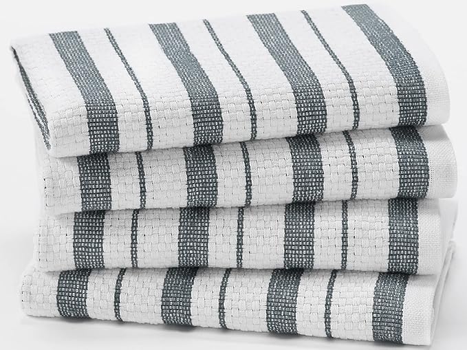 COTTON CRAFT - 4 Pack - Basket Weave Kitchen Towels - Grey - Cotton - Oversized