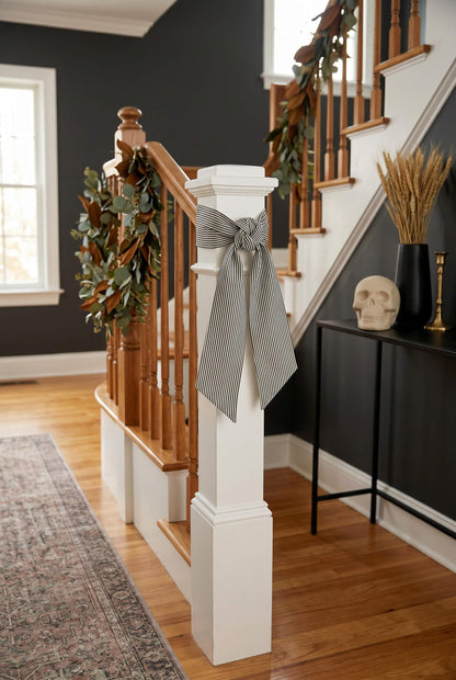 Kutyndrix Black and White Striped Wreath Sash 2 Pack for Front Door, 5.12" x 54.33" Each Modern Farmhouse Door Ribbon Decorations Set