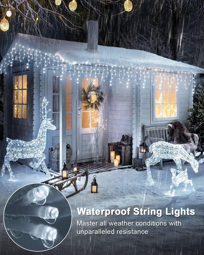 Christmas Lights Outdoor, 53 FT 486 LED Christmas Light for Outside, Timer & Memory, Plug in 8 Modes Hanging Fairy Light with 108 Drops for House Eaves Yard Patio Holidays Decorations, Cool White