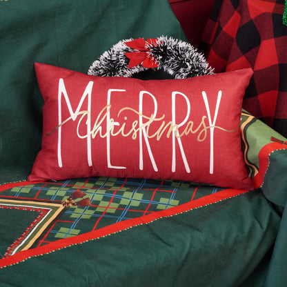 ONWAY Christmas Pillow Cover 12x20 Inch Merry Christmas Lumbar Pillow Cover Gold Red Decorative Throw Pillows Farmhouse Winter Holiday Decor Cushion Case for Sofa Couch Home Decorations
