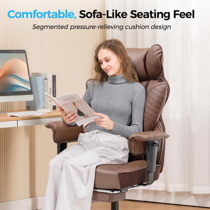 COMHOMA Big and Tall Office Chair Heavy Duty Wide Ergonomic Gaming Chair with Deluxe Embossing Designed Leather with Foot Rest,150°Reclining Adjustable Armrests Pocket Spring Back Support and Pillow