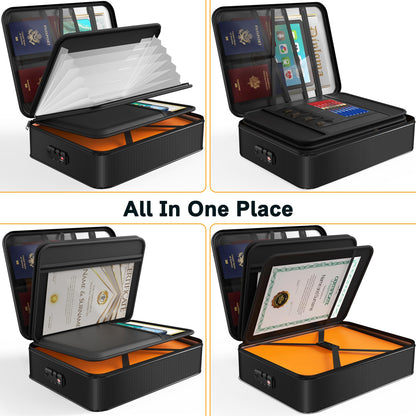 Noiposi Document Organizer with 5200℉ Heat Insulated,15.0"x11.0"x4.3" Water Resistant and Fireproof Document Box,Portable Home Travel Safe Storage Box for Important Documents,File