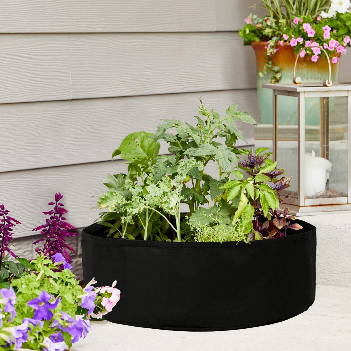 Firlar Fabric Raised Garden Bed, 15 Gallon Round Raised Bed Planter Grow Bag Garden Bed Bag for Plants, Herb, Flowers and Vegetables, Black (Dia 24 x H 8)