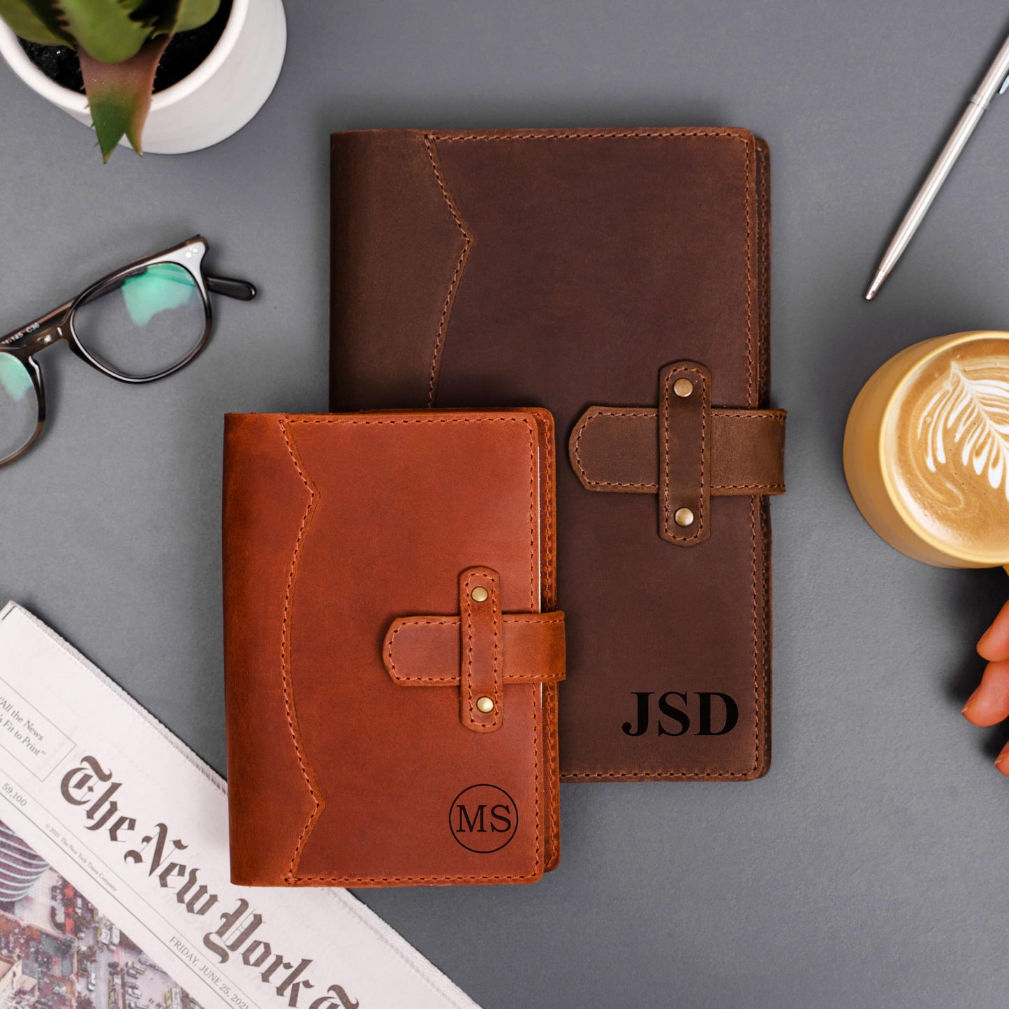 100% Genuine Leather Journal Engraved Name or Initials – Crafted in USA – Personalized Gift for Business, College, Travel, Work – Refillable Lined Pages Notebook for Writing – Journal for Men & Women