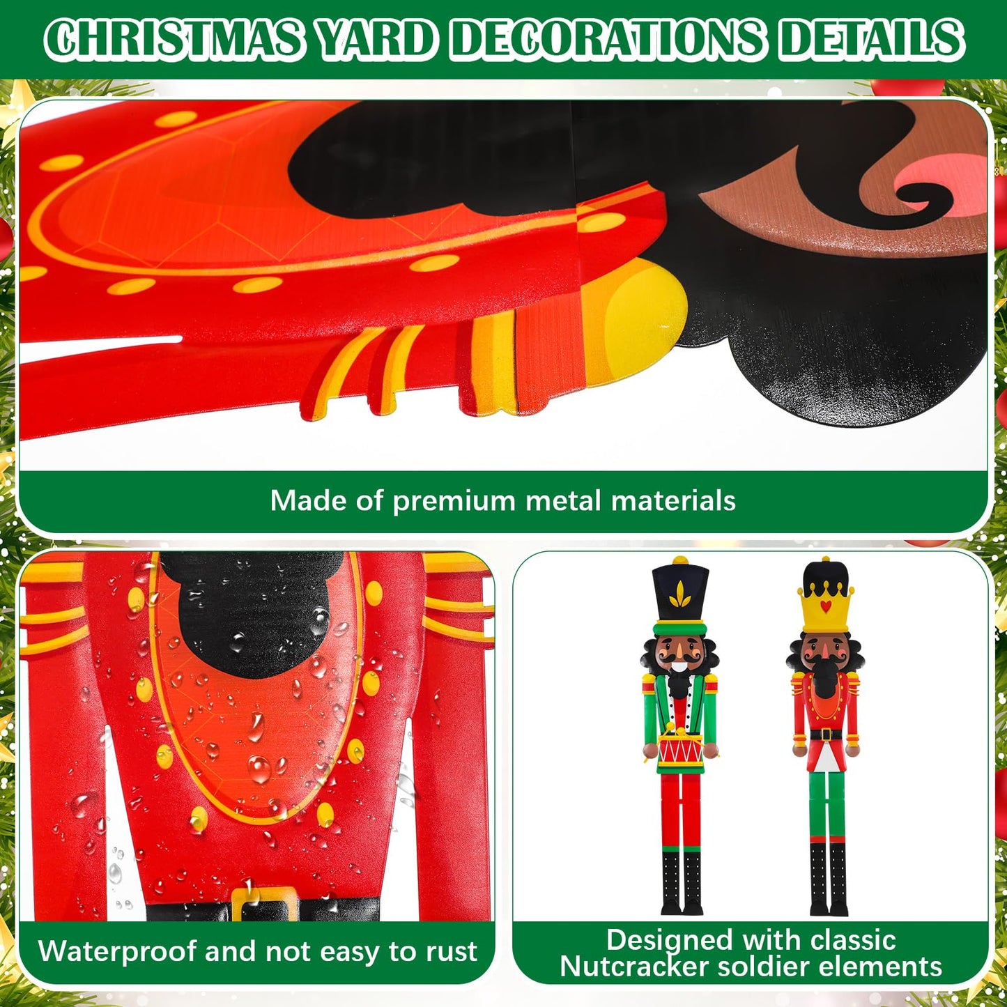 GlikCeil 2pcs 6ft Large Black Royal Metal Christmas Nutcracker Outdoor Decoration Xmas Red Green Nutcracker Yard Signs Christmas Tall Metal Soldier Stakes Ornament for Holiday Garden Lawn Porch Decor