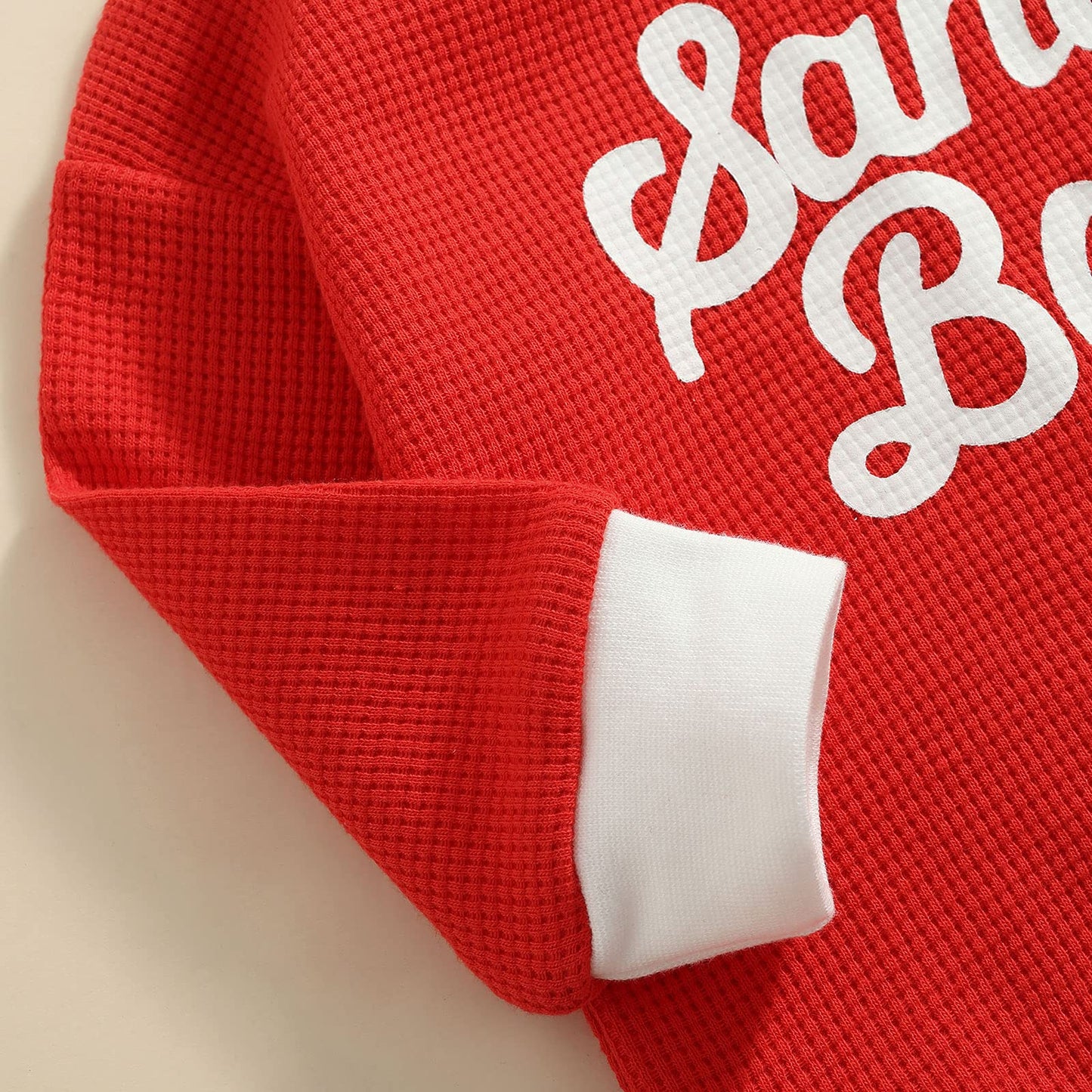 Baby Girl Boy Christmas Sweater Outfit Santa Baby Crewneck Sweatshirt Romper Long Sleeve Oversized Waffle Knit Onesie Pullover Top (A Waffle Knitted Santa Red,0-6 Months)