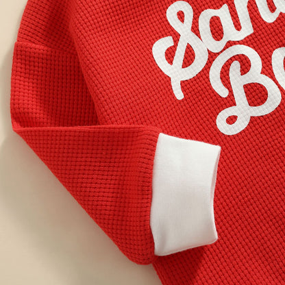 Baby Girl Boy Christmas Sweater Outfit Santa Baby Crewneck Sweatshirt Romper Long Sleeve Oversized Waffle Knit Onesie Pullover Top (A Waffle Knitted Santa Red,0-6 Months)