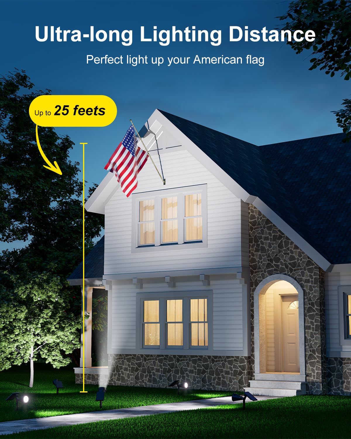 FALOVE Solar Spot Lights Outdoor Waterproof for Flag, Palm Tree, Pole, Sign, Statue, Mailbox, Bright LED Outside Landscape Flood Spotlights for Accent Uplighting Yard, Garden, House, Backyard, Patio