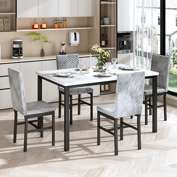 Recaceik Dining Table Set for 4, Modern 5 Piece Dining Table Set Faux Marble