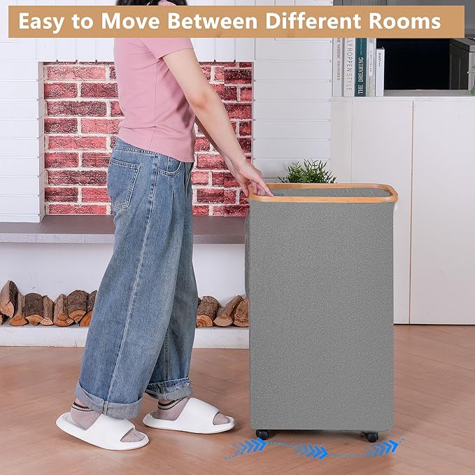 Laundry Basket with Wheels, 110L Beige Clothes Hamper