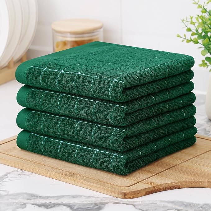 Homaxy 100% Cotton Terry Kitchen Towels, Checkered Designed, Soft and Super
