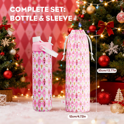 26 oz Christmas Insulated Water Bottle with 2-in-1 Straw and Spout Lid, Keep Cold 24H, Leak-Proof, Fits in Car Cup Holder, Stainless Steel Water Bottle for Gift, Trip, Home (Christmas Classics Parade)