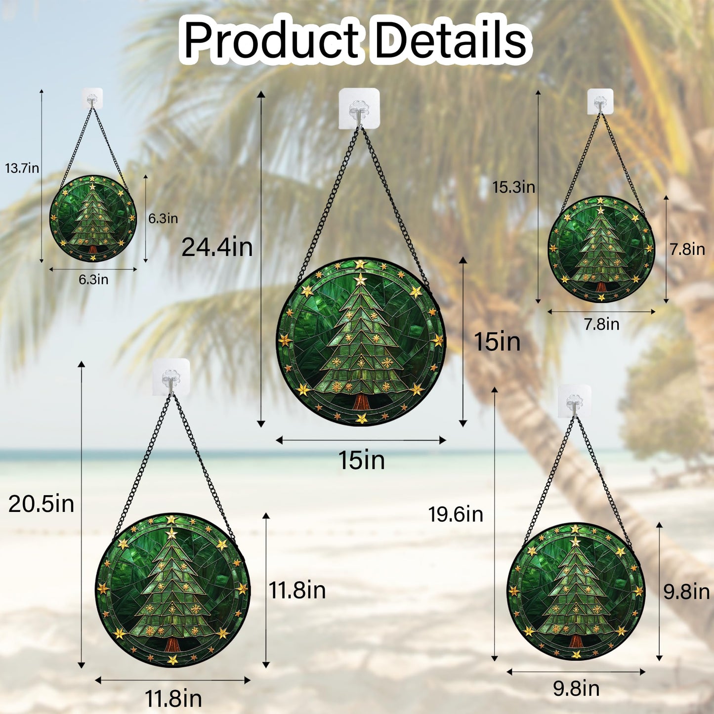 Stained Glass Window Hanging - Green Christmas Tree with Golden Stars Suncatcher for Doors Home Christmas Decoration Sun Catcher Thanksgiving New Year Birthday Gifts for Women Men Mom Nana 11.8 in