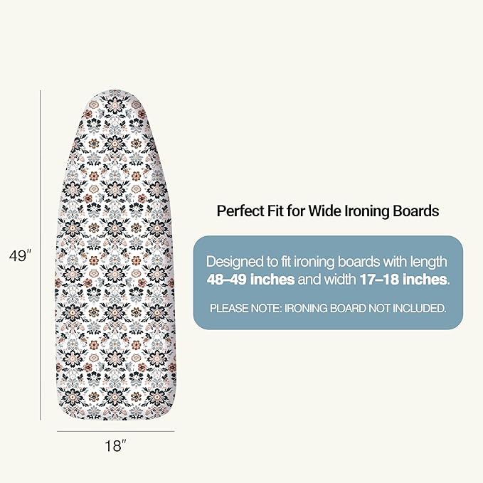 Ironing Board Cover and Pad 18"x49" Extra Thick Natural Cotton, Scorch and