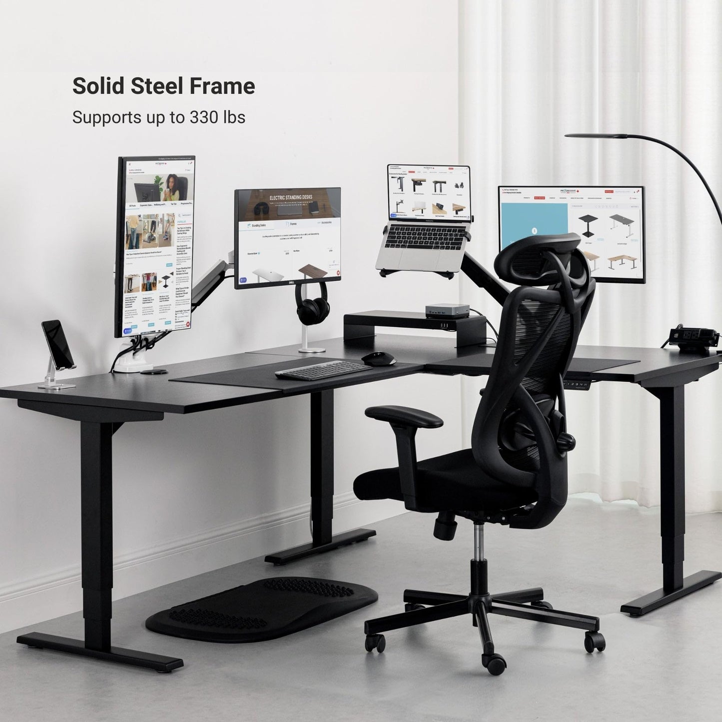 Progressive Desk Electric Stand Up Height Adjustable Standing Desk - L Shaped 78" x 60" Corner Table Computer Rising Workstation - Black Frame, Roasted Walnut