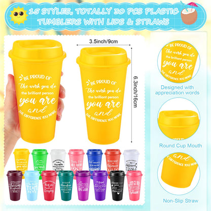 Teenyyou 90 Pcs Employee Appreciation Gift Set, 16oz Tumbler with Lid Notebook Pen Bulk Thank You Gift Holiday Party Favor for Office Coworker Teacher Staff Team (Multi Color,Elegant Style)