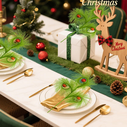 6 PCS 17" Christmas Tree Topper Christmas Floral Picks with 3 Red Ball,Xmas Artificial Flowers Wreath Green Stems,DIY Xmas Ornaments Crafts Winter Christmas Decorations Gift Wrapping