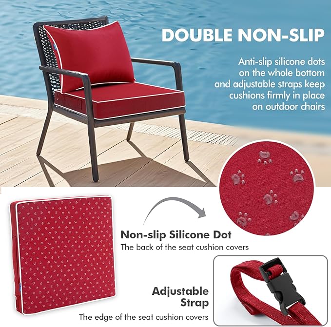 MIULEE Red Outdoor Seat Cushion 22x22 Inch Waterproof & 3 Year Fade Resistant
