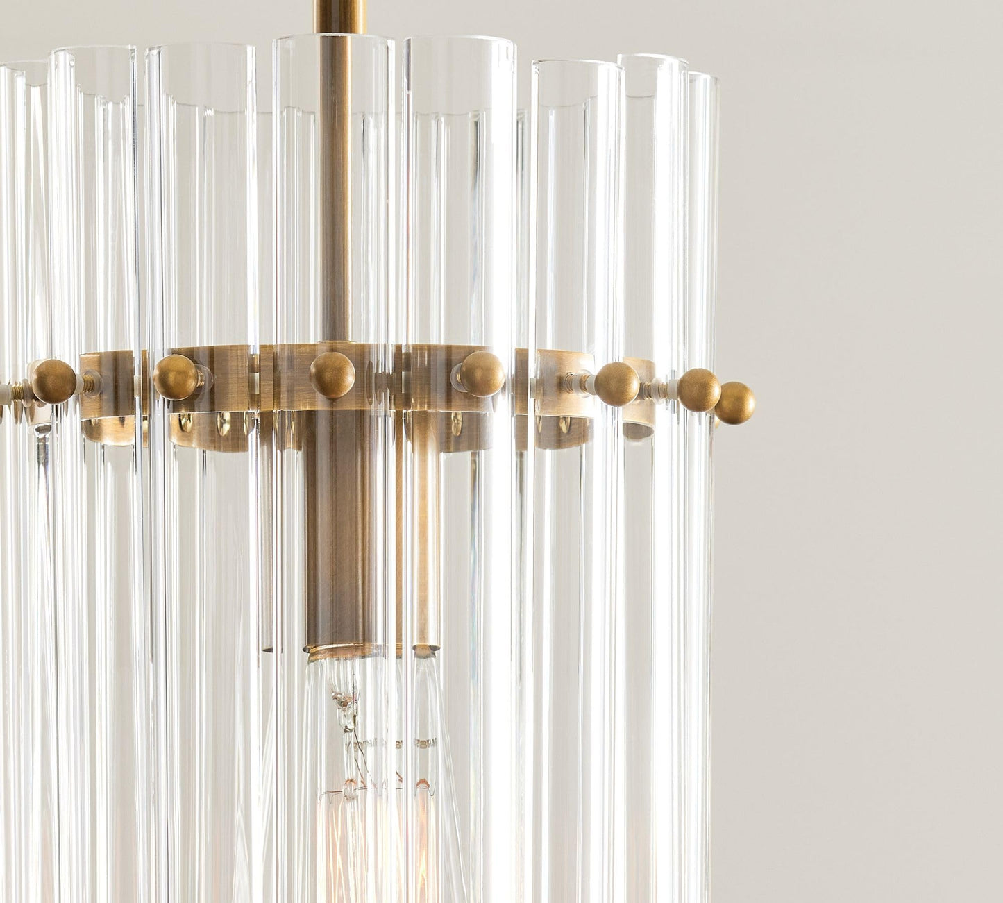 Crystal Fluted Finial Pendant Light with Tumbled Brass Finish, Crystal, Finial Details, Fluted Effect, Tumbled Brass Finish, 6.5" L x 6.5" W x 15" H