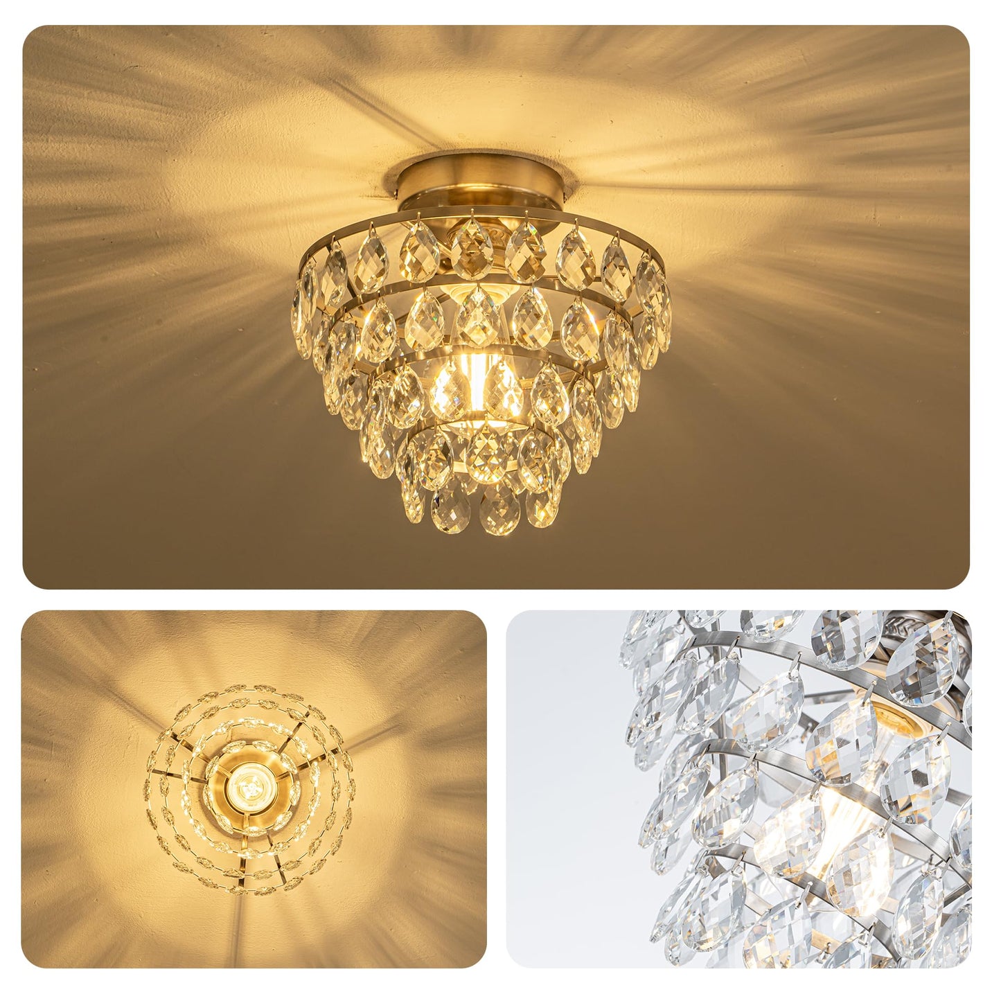 MAYNA Crystal Ceiling Light Fixture, Chrome Hallway Light Fixtures Ceiling, Bedroom Light Fixture for Kitchen Entryway Bedroom Laundry Room Girls Room, E26 Bulb Included