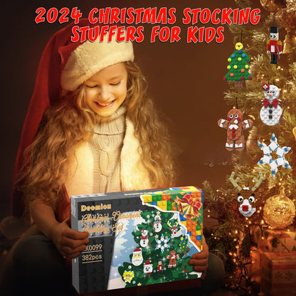 DECMIOX Christmas Ornaments Building Set, 11-in-1 Christmas Tree, Wreath, Santa, Reindeer, Gingerbread, Polar Bear, Snowflake, 2025 Xmas Holiday Stocking Stuffer Toys Gifts for Kids Boys Girls