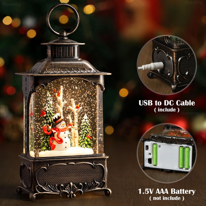 Blansong Snowman Snow Globe Lantern Christmas Decorations Gifts Auto Snowfall Glitter Music Collection Snowman Cardinal Birch Forest with 6H Timer USB/Battery Powered 10.2 inch