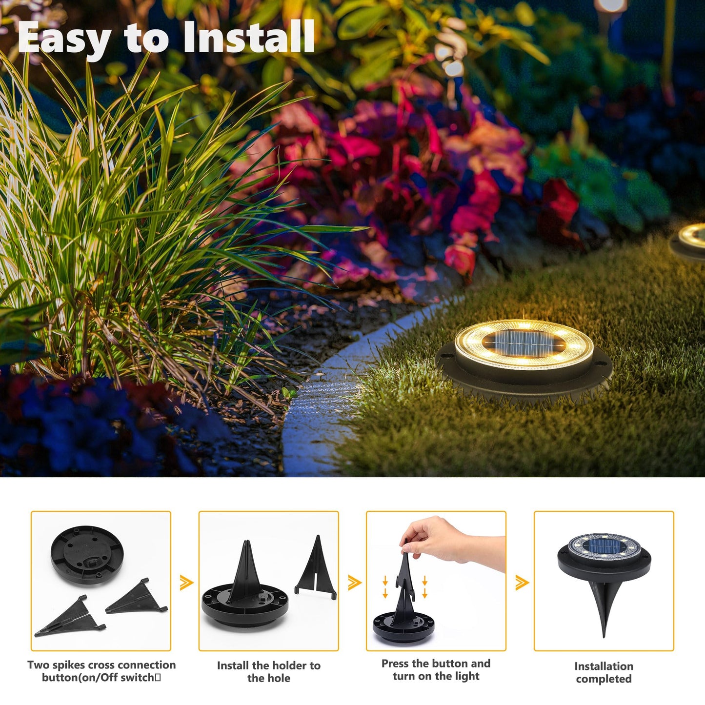 Flacchi Solar Lights Outdoor Waterproof - 2-in-1 Solar Powered Ground Lights Outdoor Solar Disk Light Landscape Light for Deck Step Patio Yard Pathway Walkway Driveway Garden (Warm White, 12 Pack)