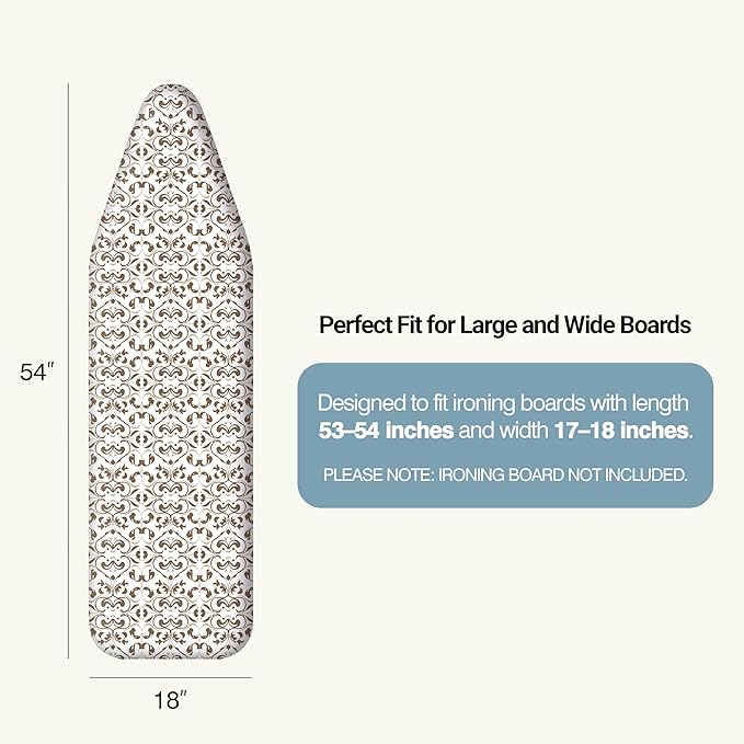 Ironing Board Cover and Pad 18"x54" Extra Thick Natural Cotton, Scorch & Stain