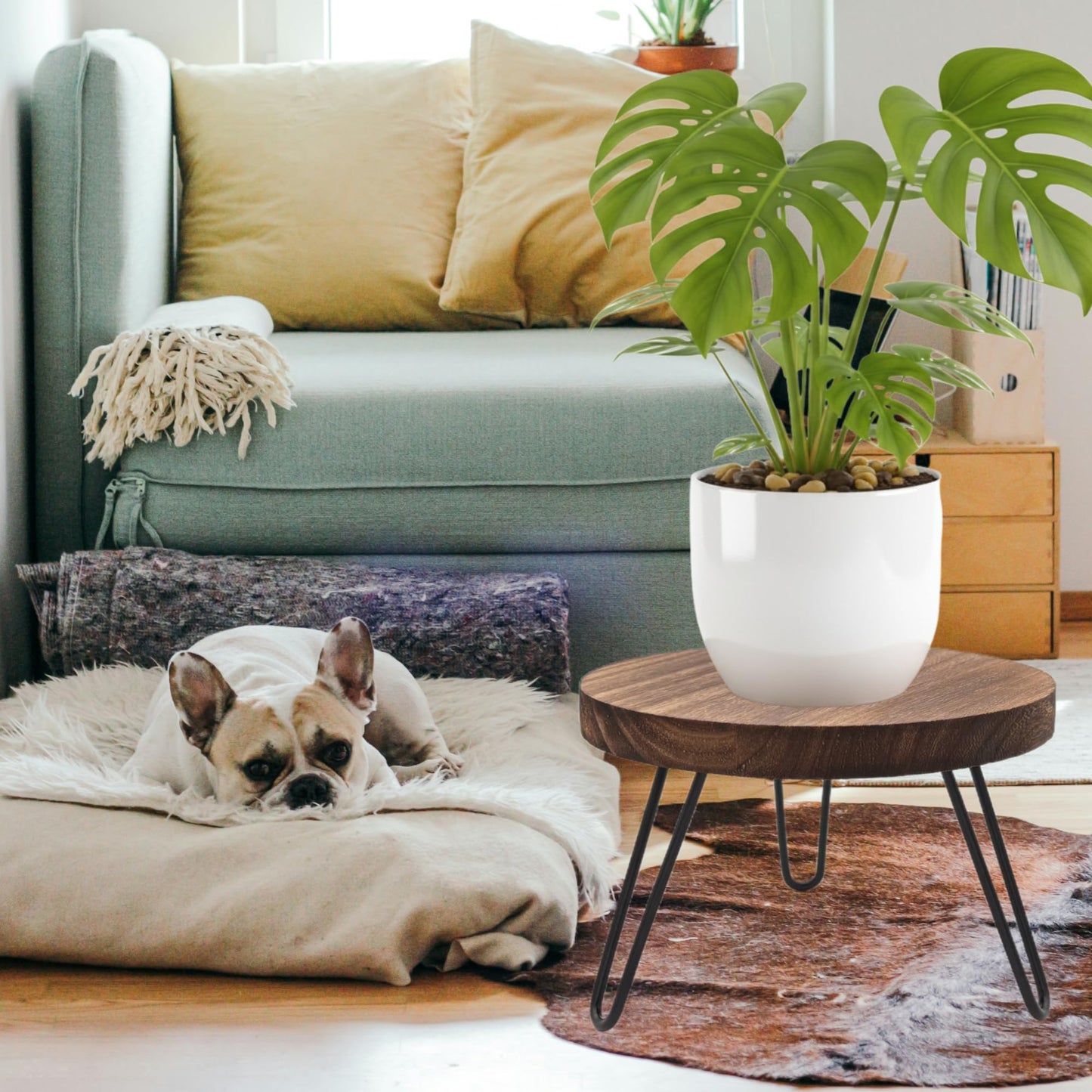 FESTLOVE Wood Plant Stand Indoor Outdoor, 10'' Wooden Planter Stands Fit 5-12 Inch Pot, Plant Stool Flower Pot Stand Gardening Display Pedestals for Decor Living Room Balcony, Office, Patio