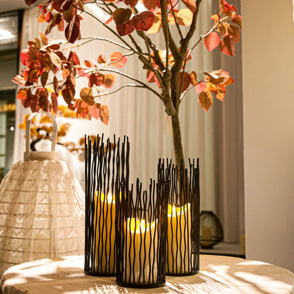 Set of 3 Metal Iron Candle Holder, Black Candlestick Modern Table Centerpiece for Indoor & Outdoor Decor, Dining Room, Home Decoration