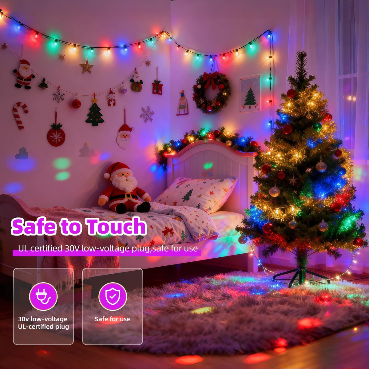 AHAWILL String Lights for Christmas Decor,LED RGB Classroom Lights, Waterproof Fairy Lights Indoor for Christmas Decor,Dimmable,8 Modes,Valentine's Day Home Decorations (166ft)