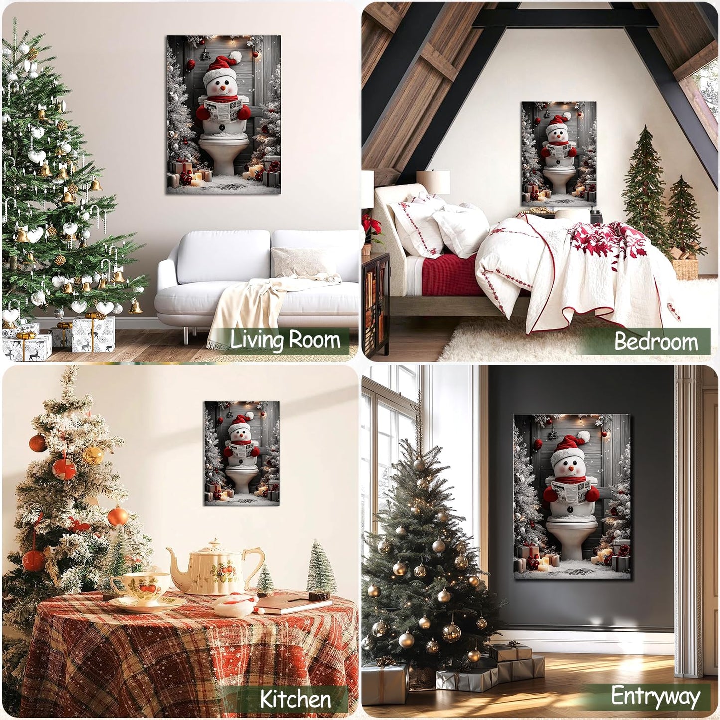 AbcCustomize Funny Snowman Christmas Canvas Wall Art, Snowman Reading on Toilet Canvas Prints, Quirky Bathroom Picture for Humorous Christmas Decorations, Holiday Gifts and Winter Decor