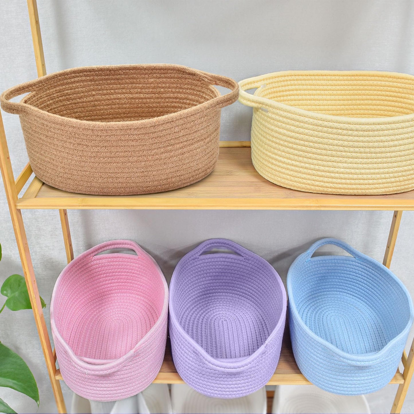 ABenkle Small Basket with Handles, Boho Decorative Rope Woven Dog Cat Toy Storage Bin Shelf Storage Organizer, Easter Christmas Gift Basket, 12"x8"x5"