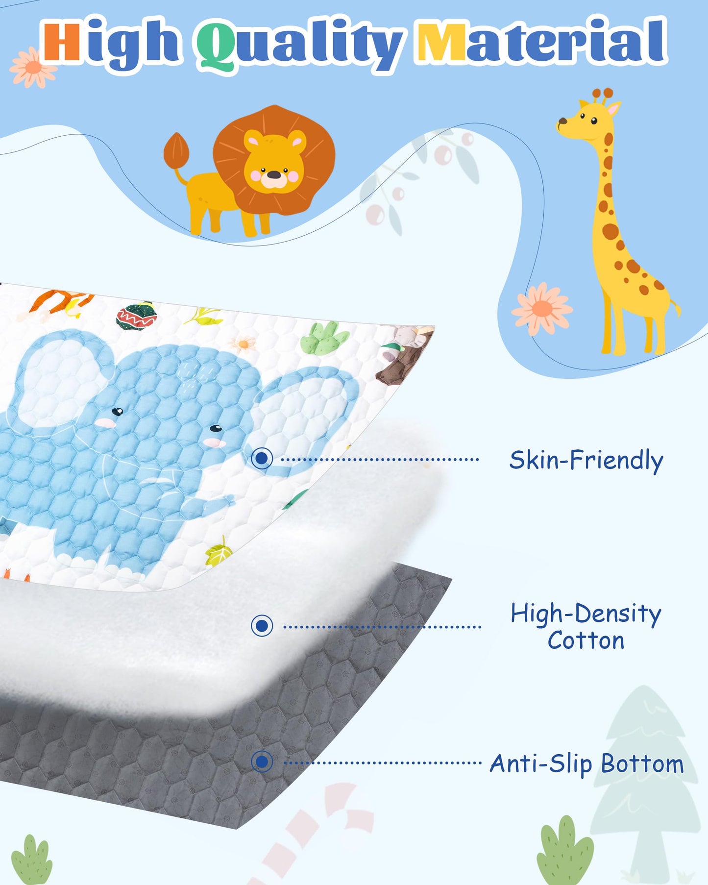 Funsland Baby Play Mat, Foldable Kids Playmat, Cotton Baby Play Mats for Floor, 127x127cm Soft Baby Crawling Mat Pollution-Free, Non-Slip Baby Activity Play Mat for Toddlers 1 2 3 Years Old, Animal