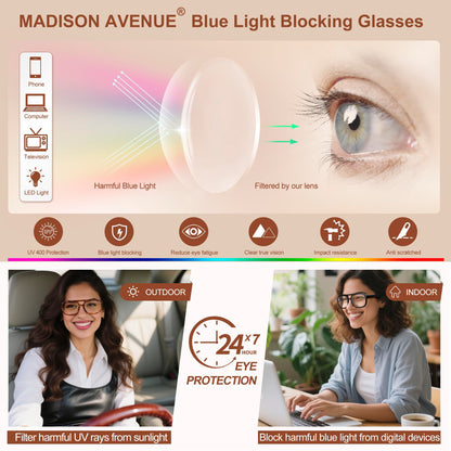 Madison Avenue Retro Aviator Blue Light Blocking Glasses for Women Men with Case, Trendy Rectangle Computer Eyeglasses Orange Demi