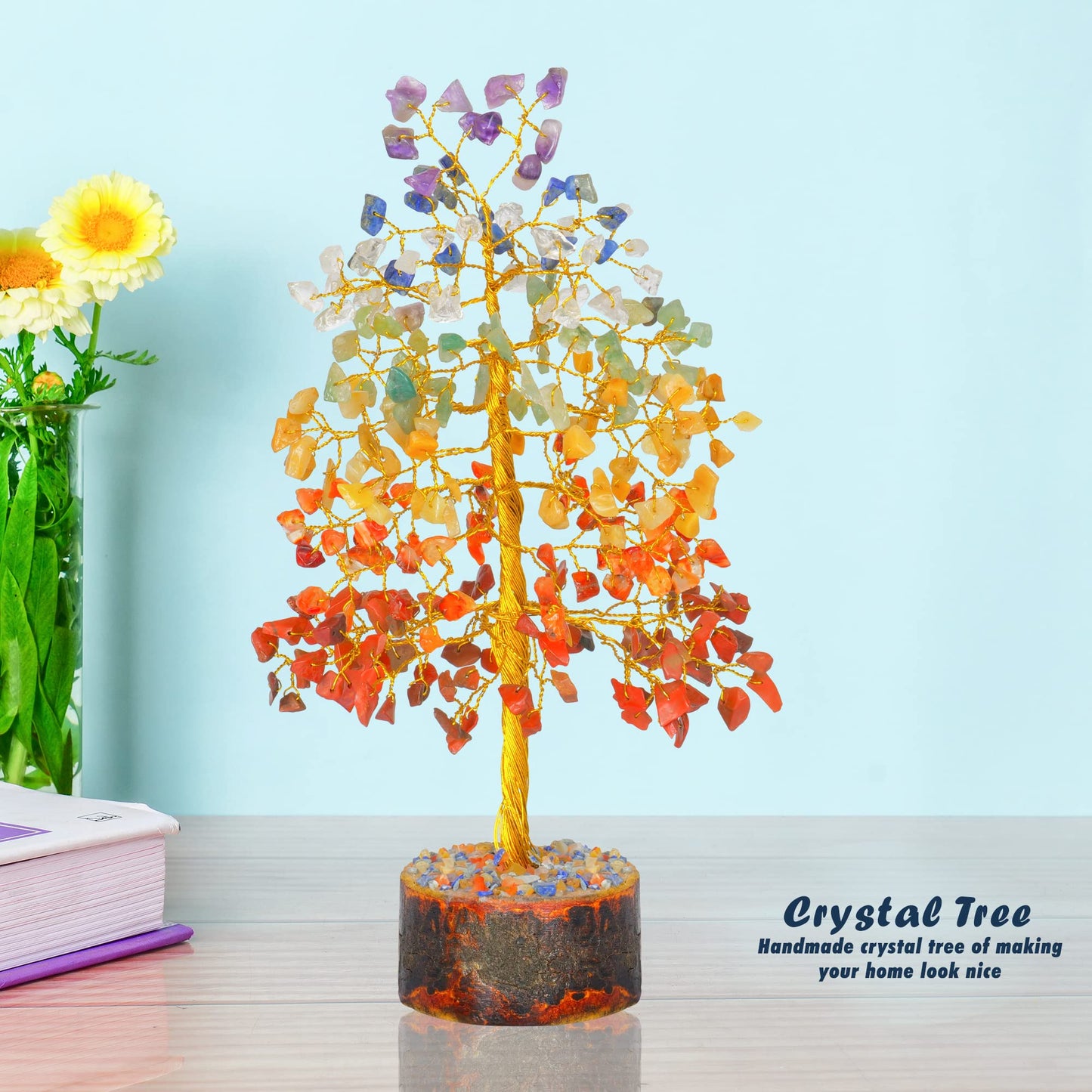 Seven Chakra Tree - Crystal Tree for Positive Energy - Tree of Life - Charkas Crystals - Gem Tree - Spiritual Decor - Feng Shui Crystals and Stones - Chakra Decor - Crystal Bonsai Tree - Gifts