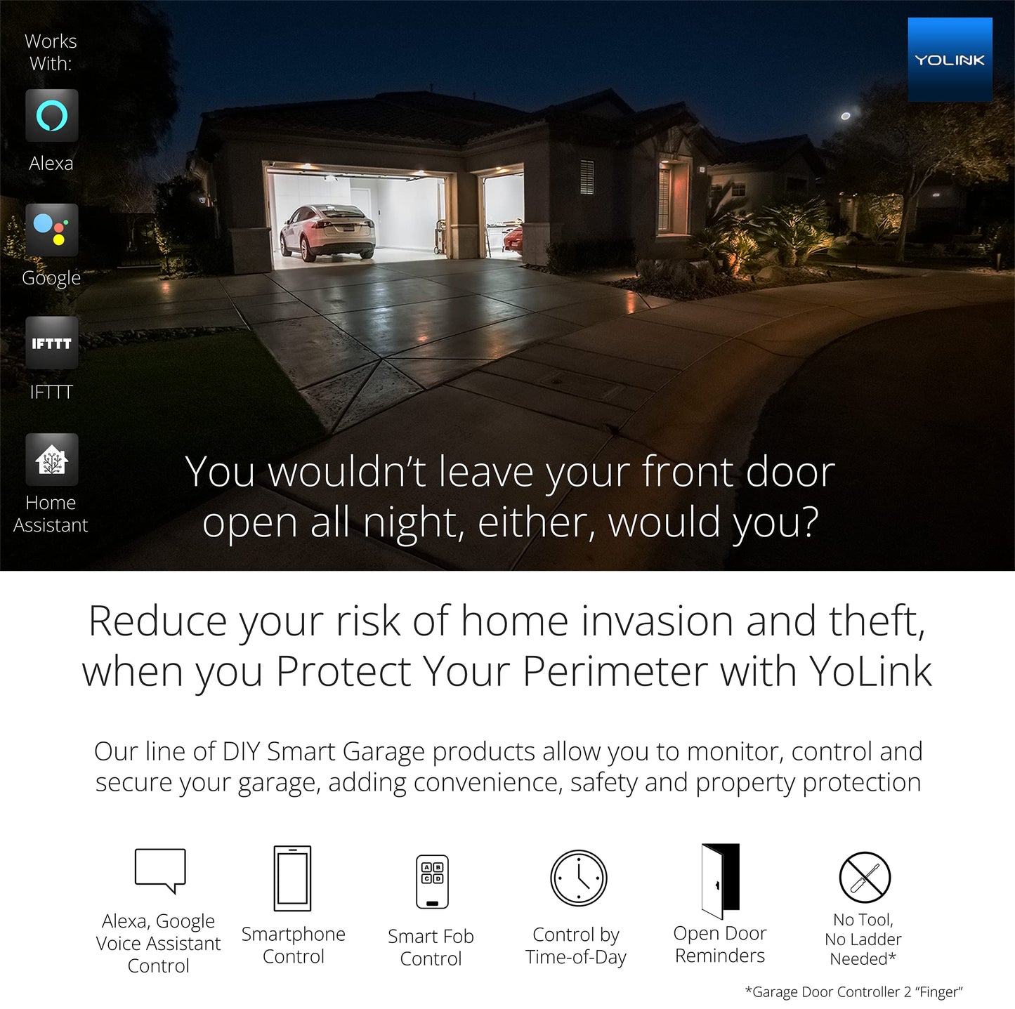 YoLink Smart Garage Door Sensor, Garage Door Position Sensor with Door Left-Open Reminders, Alexa, Google, IFTTT, Home Assistant (Hub Required)