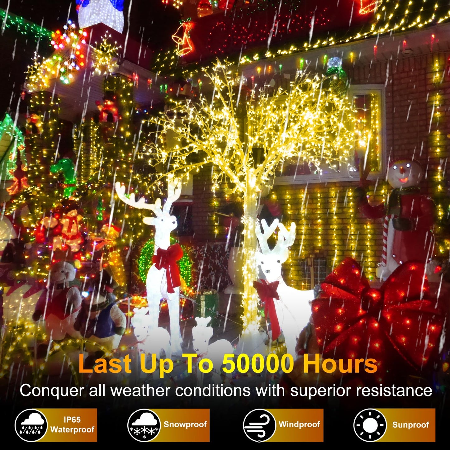 492FT Outdoor Christmas Lights, 1300 LED Super Long String Lights 8 Lighting Modes & Timer Memory, Outsite Waterproof Light Strings for House Tree Garden Wedding Party Holiday Decorations Warm White